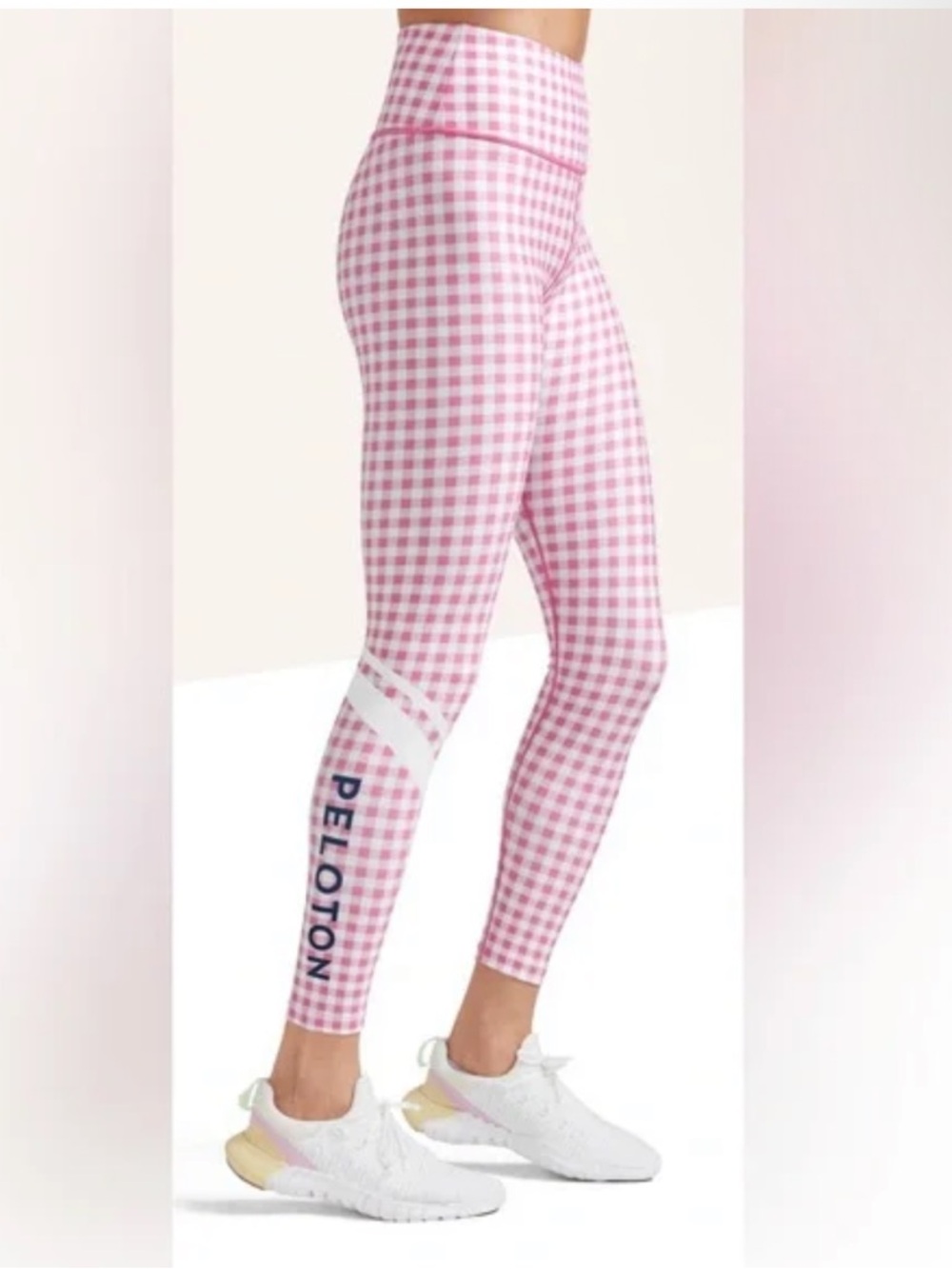 Peloton Pink and White Gingham High-Waist Leggings Size S NWT